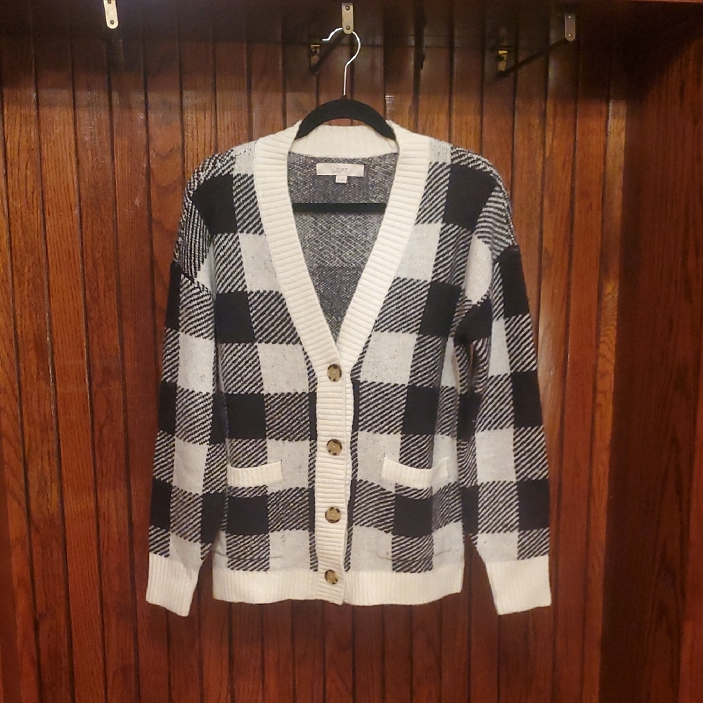 ❤️ LOFT Black and White Checkered Cardigan Size XS
